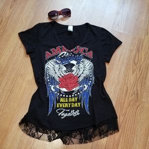 Liberty Wear America Strong Rhinestone Graphic Tee